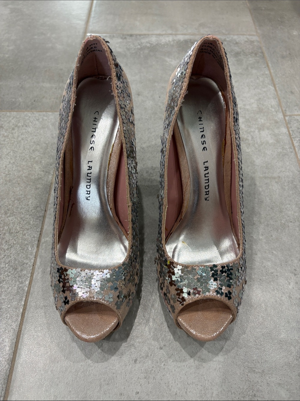 Chinese Laundry Rose Gold Sequin Peep-Toe Heels